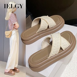 IELGY 新款夏季米色法式厚底拖鞋女式沙灘