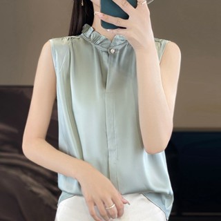 優貨 法式花邊襯衫 上衣 襯衫 襯衣 無袖衫 無袖打底衫 無袖襯衫 法式上衣女 夏季短袖上衣 素色百搭襯衫 寬鬆無袖襯衣
