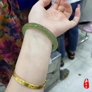 天然玉石進口優質優選天然真玉正品新疆玉手鐲女冰種淺綠油青色湖水綠飄花叮當圓條玉鐲