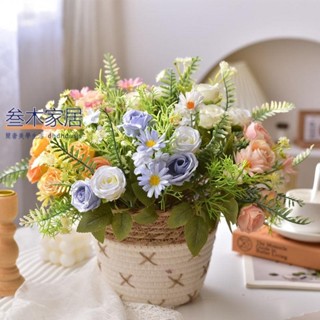新款 ins風玫瑰花仿真花插花瓶擺件室內客廳餐桌花束臥室塑膠假花裝飾 三木家居