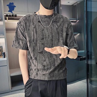 簡尚 破洞設計感上衣韓版復古t恤 男士短袖夏季潮牌冰絲半袖潮流高街t恤YU
