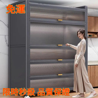 免運 多層廚房櫥櫃 廚房收納置物櫃 防塵收納櫃 櫥櫃 防塵櫥櫃 電器碗碟微波爐置物櫃 透明掀蓋置物架 可移動落帶櫃門餐廚