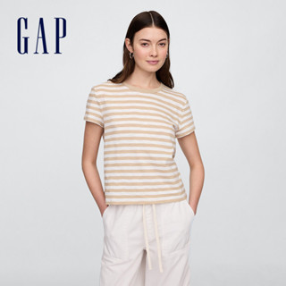 Gap 女裝 純棉圓領短袖T恤-卡其條紋(723661)