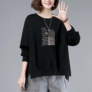 【W-SHOP】Ⓚ韓版 大尺碼 大學T 加絨/薄款衛衣女韓版寬鬆胖妹妹秋冬加絨加厚上衣長袖圓領T恤 長袖上衣 女