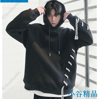 ✨紐智精品✨優選男裝設計感穿繩設計連帽大學T潮韓版潮流寬鬆休閒外套2022春秋新款ABAB