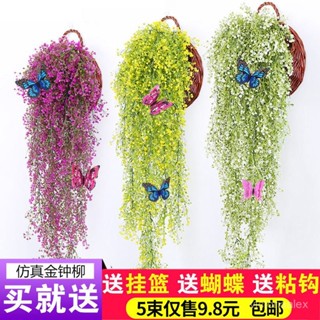 💕模擬金鍾柳客廳墻麵裝飾花藤室內綠植壁掛假花吊蘭垂吊塑膠花植物