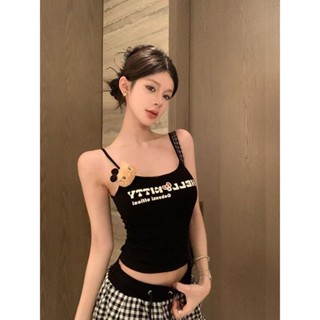 SX🎀帶胸墊辣妹字母吊帶背心女學生短款修身顯瘦別緻休閒百搭上衣內衣
