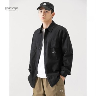 M-8XL 韓版復古棉質工裝襯衫男 大尺碼襯衫 休閒寬鬆工作上衣 春秋外套 高階男裝 加大尺碼男生長Manscape