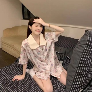 娃娃領睡衣 卡通睡衣 夏季涼感冰絲短袖睡衣 舒適家居服套裝 可愛甜美睡衣 冰絲睡衣 絲綢睡衣 短袖睡衣 睡衣套裝 睡衣女