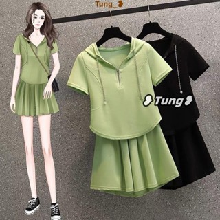 臺灣發貨【免運】Jenny❥大尺碼女裝夏季女裝新款胖mm連帽上衣寬鬆休閒兩件套顯瘦運動套裝女 夏季套裝女 大碼女裝 顯