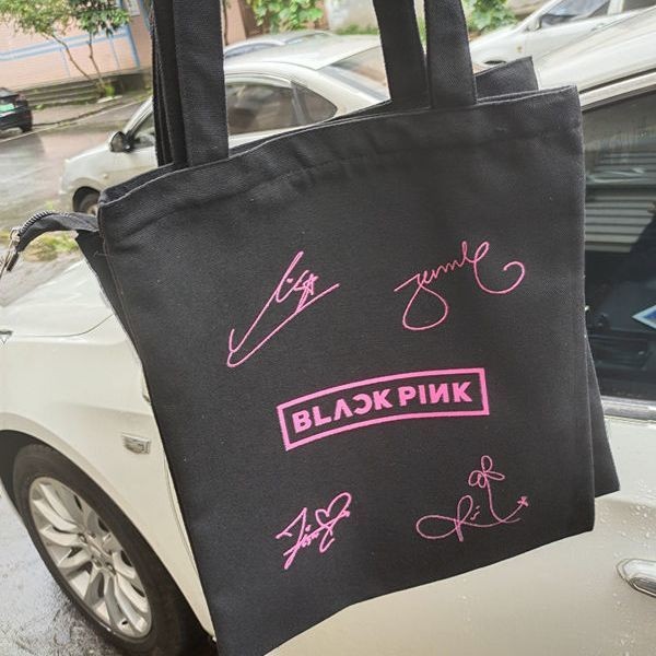 🙂小編推薦🙂black pink週邊帆布袋粉墨應援帆布包包手提學生簡約補習帆布袋