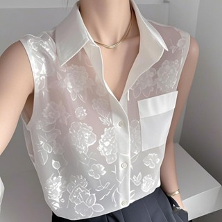 夏天防曬襯衫女 上衣 襯衫 襯衣 無袖襯衫 女生襯衫 夏季無袖襯衣獨特漂亮超好看設計感法式上衣 韓版女裝 夏天女裝