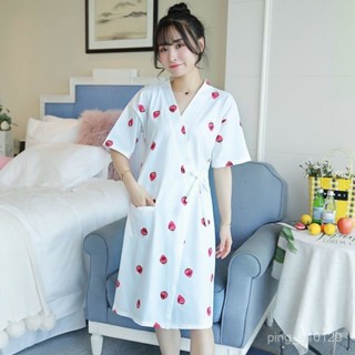 【春夏睡衣】326大尺碼睡衣 女生家居服 短袖睡袍 睡衣裙 和服式睡袍可愛睡裙夏季中長款薄款浴袍短袖家居服棉質晨袍睡衣