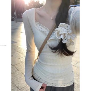 🤍CUSTOM🤍韓版純欲風蕾絲假兩件長袖上衣🌷🐇✨ A3