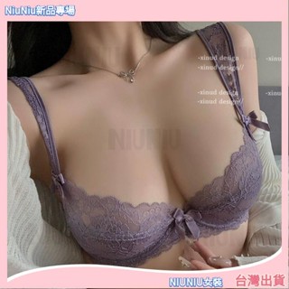 🔥臺灣出貨性感蕾絲聚攏內衣女大胸顯小超薄款透氣純欲大碼文胸罩/套裝NIUNIU