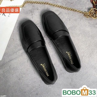 BOB33❤英倫風單鞋女秋季復古小皮鞋平底百搭豆豆鞋樂福鞋大尺碼女鞋41一43 樂福鞋皮鞋低[BM009]跟樂福鞋女包鞋