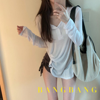✨BANGBANG✨純慾風長袖防曬衫夏季新款寬鬆v領薄上衣休閒運動短褲兩件套裝女 TJU5