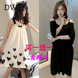 臺灣出貨[DWTS🌸]買一送一睡衣女夏短袖大碼吊帶性感卡通睡裙甜美寬松可外穿家居服傢居服套裝 女睡衣 女生睡衣套裝