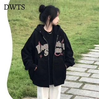 臺灣出貨[DWTS]美式潮牌字母印花開衫連帽衛衣女秋季新款小眾拉鏈外套上衣ins潮
