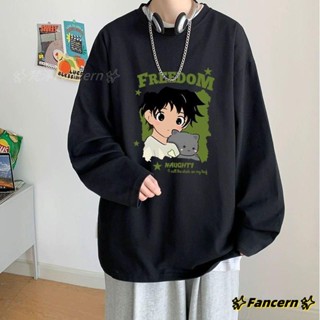 ✨Fancern✨ 臺灣出貨 黑色長袖t恤男春秋季港風ins寬鬆純色打底衫百搭體恤衫外穿上衣