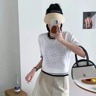 免運💖新中式國風爆款重工刺繡短袖t恤女2025夏季新款修身顯瘦針織上衣