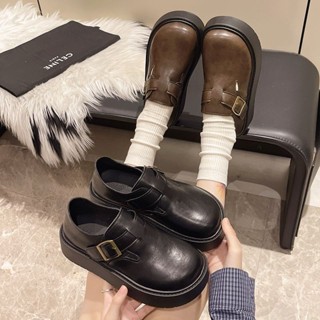 BUTING+👞皮鞋 粗跟樂福鞋 厚底 增高 大尺碼 一腳蹬 女士冬季新款時尚小眾厚底圓頭百搭勃肯鞋