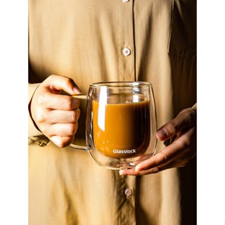 Glasslock 雙層玻璃 咖啡杯 耐高溫 加厚 水杯 拿鐵 防燙 透明 茶杯 帶 把手 高溫杯 玻璃茶杯