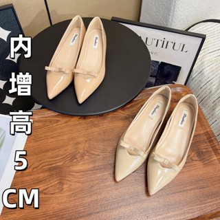 瑪麗珍鞋 一腳蹬 娃娃鞋 平底鞋 通懃鞋 小皮鞋 大碼女鞋 少女心蝴蝶結內增高5公分尖頭V字晚風淺口性感甜美氣質單鞋