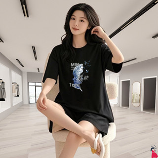 優貨 白色睡衣 休閒服 藍色羽毛套裝 2件式睡衣 睡衣韓國 韓係女裝 居家服套裝 一整套睡衣 大尺碼女裝 夏天印花衣服