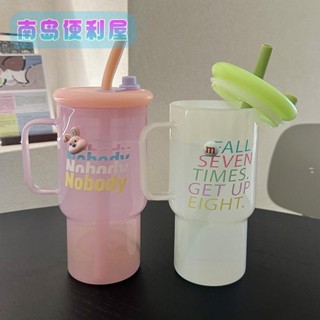 南島💖ins風大容量900ML耐熱手把玻璃杯 吸管杯 水壺 果汁杯 冷水瓶 隨行杯 運動水杯 咖啡杯 環保杯 交換禮物
