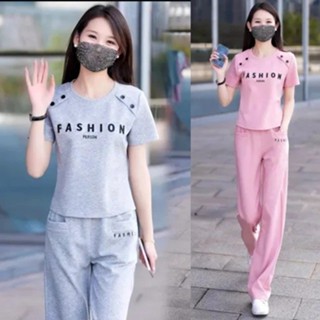 【solo】女夏時尚運動休閒套裝女顯瘦兩件式套裝運動套裝休閒套裝套裝女(上衣加褲子)b