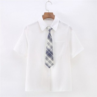 (臺灣出貨)SY短袖上衣夏季新款JK製服白色襯衫女短袖襯衫白色上衣學生襯衫薄款領帶百搭襯衣女翻領上衣