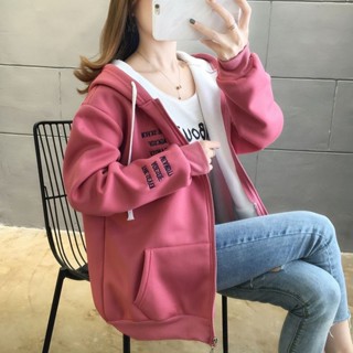 Luzi🎀韓版冬天外套加厚外套刷毛外套加絨大尺碼女裝外套學生寬鬆秋冬季胖mm拉鏈開衫百搭厚衛衣褂子外套