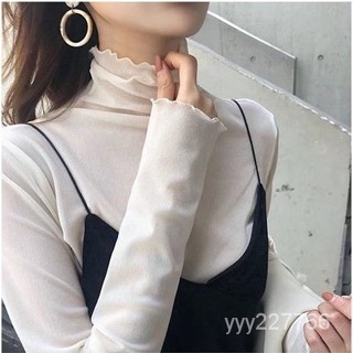 Luzi🎀【精選】早春新款ins複古高領親膚內搭網紗上衣僊女長袖蕾絲打底衫女打底衣內搭上衣薄長袖長袖t恤內搭