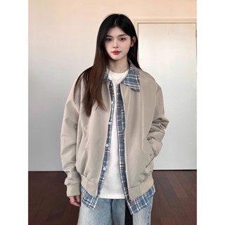 新款優惠 春秋外套女 外套女 美式Cleanfit假兩件翻領夾克外套女2025年春秋季新款寬鬆潮流上衣
