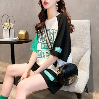 【春夏新款】4-9運動套裝 健身服 運動裝 短袖上衣運動風T恤套裝女夏裝大碼短袖上衣短褲小清新兩件套 夏季女裝 短褲套裝