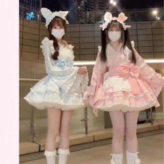 藍鯨【3909】洋裝柴呼呼原創可愛套裝和風Lolita洛麗塔女僕動漫日係長款cos