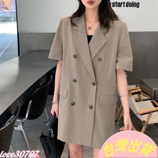 ❤大尺碼女裝❤韓版美裝胖MM大碼女裝『40-150㎏可穿』L-4XL胖MM特大碼中長款短袖西服外套女寬鬆薄款休閒西裝
