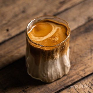 🎁熱銷新款 臺灣發貨🎁冰美式咖啡杯 高硼矽玻璃透明耐熱單層杯 牛奶咖啡杯樹皮紋玻璃吸管保溫杯 保溫瓶 隨行杯 吸管杯