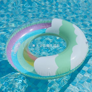 九夏🎉加厚彩虹游泳池花車嬰兒充氣游泳圈橡膠圈兒童成人沙灘夏季派對泳池玩具