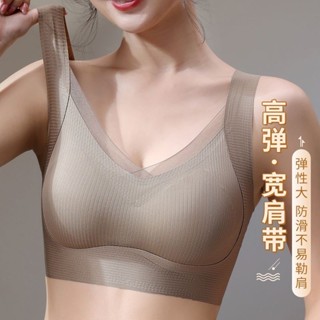 大尺碼內衣 無鋼圈內衣 胸罩 文胸 【舒適彈力】夏季蕾絲無痕美背內衣女若彼文胸防下垂聚攏運動背心式薄款文胸罩