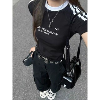 「BANGBANG」 純棉美式複古正肩短袖T恤女夏季純慾風新款修身運動短款辣妹上衣