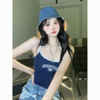 🚀臺灣發貨 新品福利🚀背心女 小可愛 吊帶美式辣妹複古吊帶小背心女內搭帶胸墊顯瘦外穿設計感無袖上衣夏季