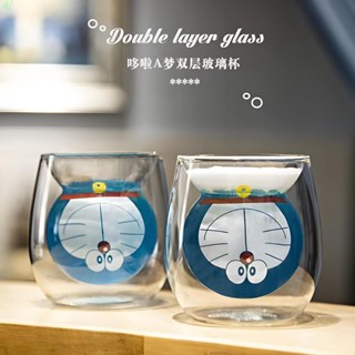✨✨多啦a夢 雙層 玻璃 咖啡杯卡通 微波爐可用 叮噹 機器貓 耐熱水杯