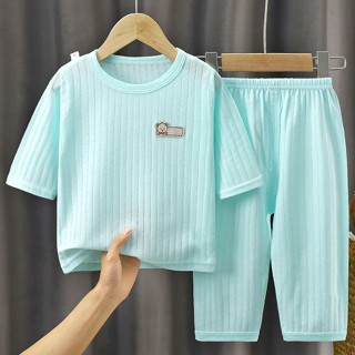 【1498人好評】寶寶夏季衣服純棉睡衣嬰兒男童七分袖空調服家居服女孩短袖套裝薄
