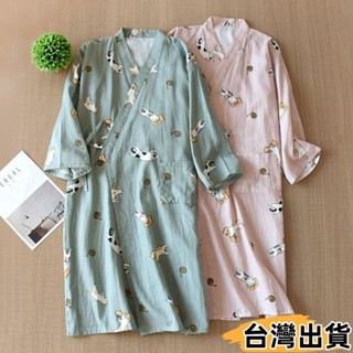 臺灣熱賣⚡日式和服睡袍男女士浴衣袍 100%純棉棉紗透氣排汗不悶熱 全棉睡衣浴袍家居服和服袍546