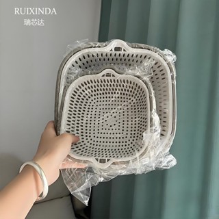 🔥桃園出貨！加厚款🔥【清倉】雙層瀝水籃塑膠廚房洗菜籃洗水果蔬菜籃可折疊鏤空收納籃
