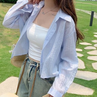 新店超好賣💋防曬襯衫女設計感小個子短款長袖薄外套夏季寬鬆百搭白色開衫上衣 8AXI