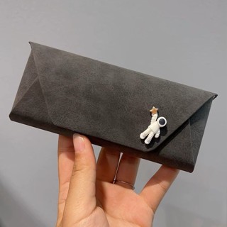 桃園發貨【送鏡布】可愛高級感眼鏡盒收納盒太陽鏡包抗壓便攜簡約皮質眼鏡收納包