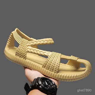 🔥臺灣發貨🔥【舒適踩屎感】男士涼鞋2025新款夏季外穿手工編織羅馬草鞋男款防滑沙灘涉水涼拖